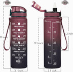 Enerbone Water Bottle, Leakproof BPA & Toxic Free, Motivational Water Bottle with Times to Drink and Straw, Fitness Sports Water Bottle with Strap for Office, Gym, Outdoor Sports