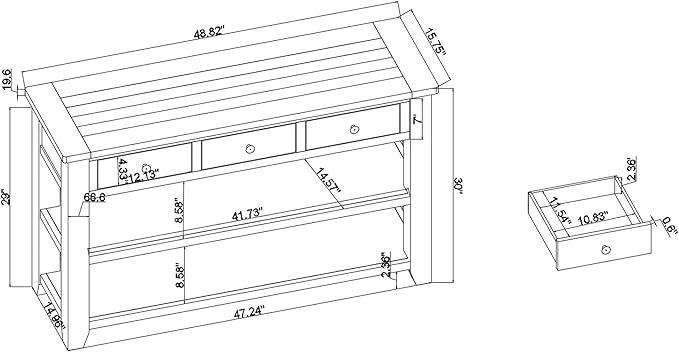 Solid Wood Console Table,Sofa Table with Storage Drawers and Bottom Shelf,Entryway Table for Entry Hallway Foyer Sofa Couch Table,Fully Assembled (48.8" Antique White)