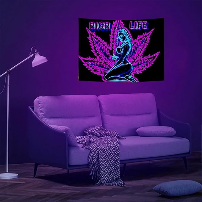 ADDWel Blacklight Tapestry for Bedroom, Tapestry Glow In The Dark, UV Reactive Black Light Posters Wall Hanging for Bedroom Dorm Living Room Backdrop Decor