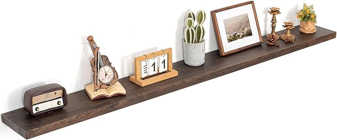 Floating Shelves for Wall Decor, 8 Inch Deep Rustic Solid Elm Wood Floating Shelves Wall Mounted, Wall Shelves with Invisible Bracket for Living Room Bathroom Bedroom Kitchen, 72 Inch Set of 1, Walnut