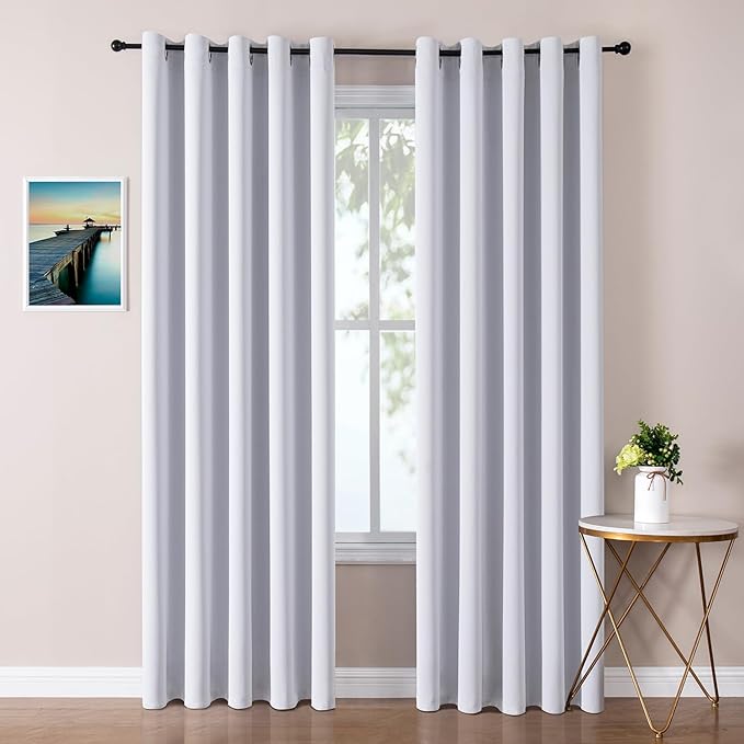 ChrisDowa Blackout Curtains 70 inches Wide for Bedroom - 2 Panels Set Extra Wide Grommet Thermal Insulated Room Darkening Curtains for Living Room (Greyish White, 70 x 84 Inch)