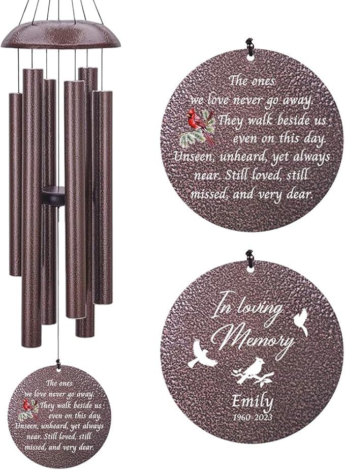 Personalized Wind Chime Memorial, Cardinal Memorial Gift, Sympathy Chimes, Wind Chimes for Loss of Loved One, in Memory of a Late Friend, Bereavement/Sympathy for Remembrance