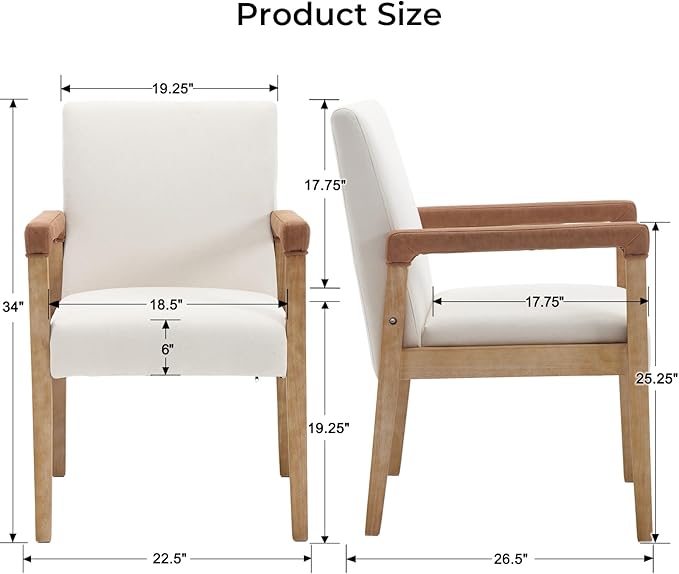 Mid Century Modern Dining Chairs Set of 4 Fabric Upholstered Living Room Side Chair, Kitchen Arm Chair with Solid Wood Legs for Home Restaurant, Linen White