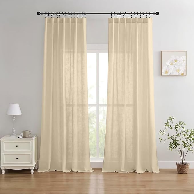 Joydeco Linen Curtains 90 Inch Length 2 Panels Set for Bedroom, Light Filtering Drapes for Living Room,Linen Blend Curtains 52 Inches Wide with Rod Pockets Back Tab (W52 x L90 Inch, Natural)