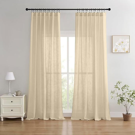 Joydeco Linen Curtains 90 Inch Length 2 Panels Set for Bedroom, Light Filtering Drapes for Living Room,Linen Blend Curtains 52 Inches Wide with Rod Pockets Back Tab (W52 x L90 Inch, Natural)
