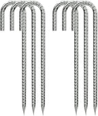 Ground-Stakes-Heavy-Duty-12 inch, J-Hook Rebar Stakes Galvanized Anti-Rust 6pcs Garden Stakes Metal Ground Anchors for Garden Dog Fence Chicken Coop Christmas Decorations Deer Fence