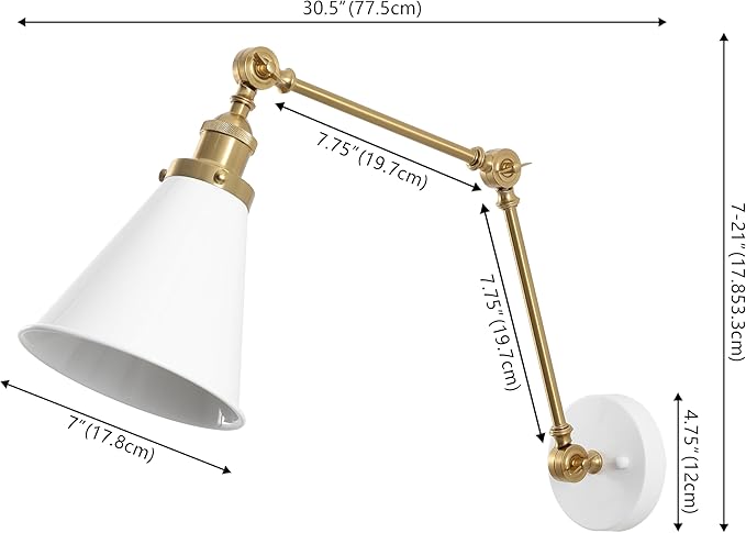 JONATHAN Y JYL7462B-SET2 Rover 7" Classic Industrial Metal Adjustable Arm LED Wall Sconce, White/Brass Gold (Set of 2) for Bedroom, Bathroom, Vanity