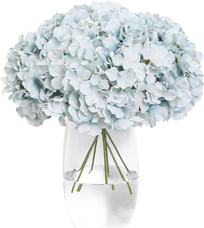 Tifuly Hydrangea Artificial Flowers -12 pcs Realistic Fake Hydrangea Silk Flowers with Stems Faux Hydrangea Flowers Heads for Office Home Party Wedding Centerpiece DIY Floral Decor (Light Blue)