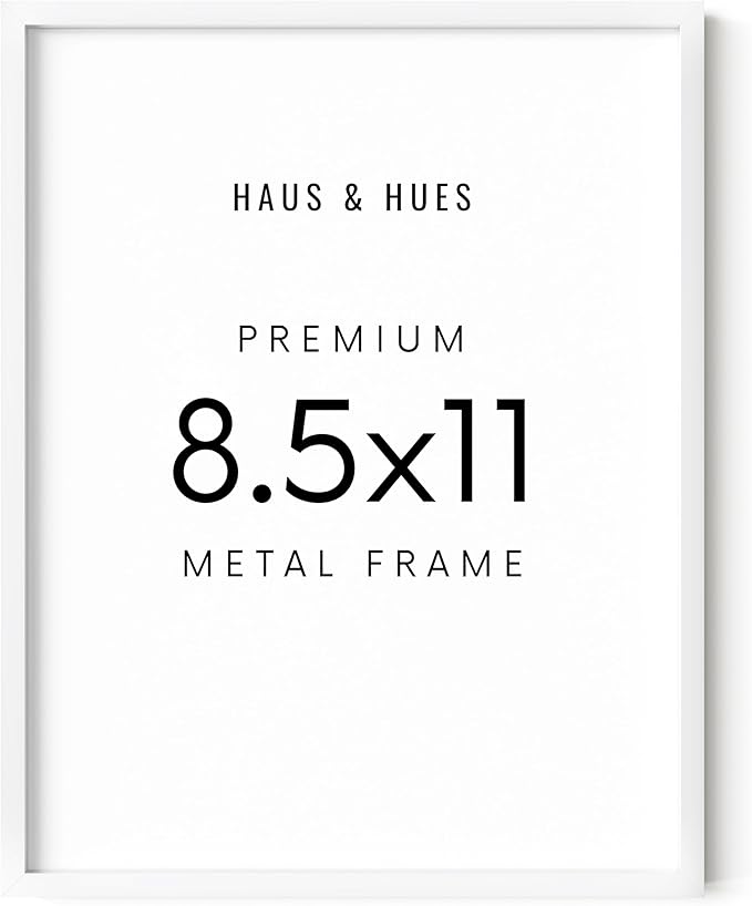 HAUS AND HUES 8.5x11 White Picture Frame - Aluminum Photo Frames for Wall Collage, Shatterproof Plexiglass - Perfect for Diplomas, Documents, Certificates (8.5x11 in, White)