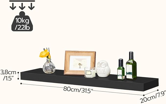 HOOBRO Floating Shelves for Wall, Wall Mounted Shelf Set of 2, 31.5" Hanging Shelf with Invisible Brackets, for Wall in Bathroom, Bedroom, Toilet, Kitchen, Living Room, Office, Black BK80BJP201