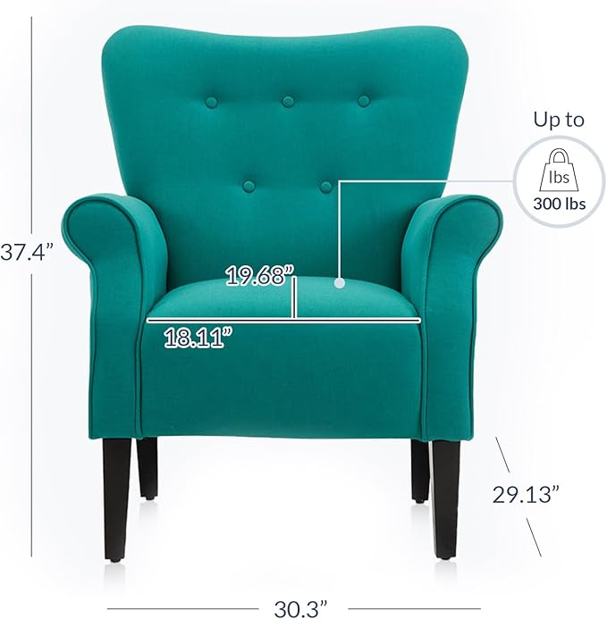 BELLEZE Modern Accent Chair for Living Room, High Back Armchair with Wooden Legs, Upholstered Wingback Chair Padded Armrest Single Sofa Club Chair for Living Room, Bedroom - Allston (Mallard Teal)