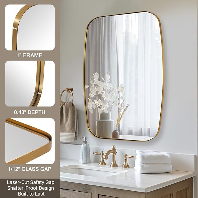 ANDY STAR 30x36” Gold Bathroom Mirror, Oblong Brass Mirror with Stainless Steel Metal Frame, Brushed Gold Oval Vanity Mirror for Over Sink, Modern Anti Rust Wall Mounted