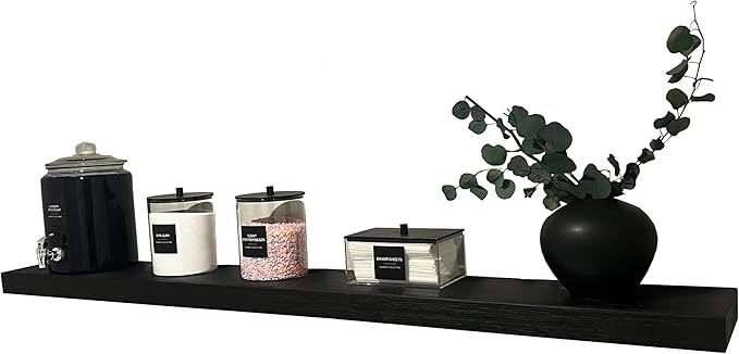 joelsantiques 72 Inch Wooden Floating Shelves for Wall - 72x8x2 in - Made of Natural Wood - Long Wall Shelves for Bedroom - Perfect for Living Room, Kitchen - Black