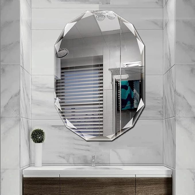 Single Beveled Edge Frameless Wall Mount Bathroom Vanity Mirror, 24” X 36”|Silver|