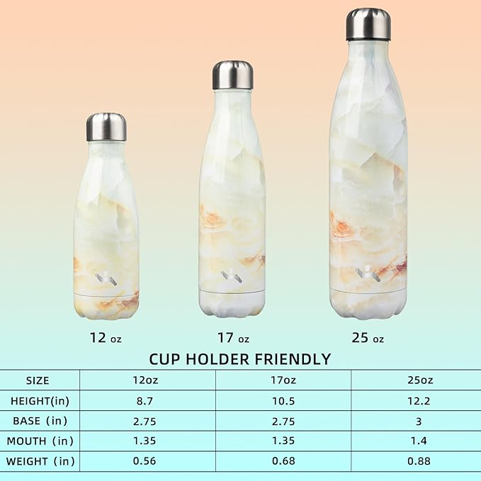 Insulated Water Bottles,12 oz Double Wall Stainless Steel Vacumm Metal Flask for Sports Travel,Marble Jade