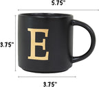 COLLECTIVE HOME - Monogram Ceramic Mugs, 15 oz Golden Initial Black Coffee Cups, Elegant Alphabet Tea Mugs, Elegant Personalized Mug with Gift Box, Unique Mug with Double Side Capital Lette (E)
