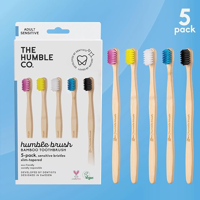 The Humble Co. Bamboo Toothbrushes (5pk) – Toothbrushes for Superior Oral Care, Dental Hygiene, and Gum Care, BPA Free (Ultra Soft Bristles)