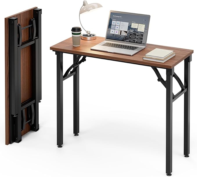 Frylr Small Folding Computer Desk – Portable 35.8 Inch Foldable Laptop Table, Collapsible and Compact for Easy Storage and Fast Setup, Lightweight for Small Spaces, Craft and Study Use, Dark Walnut