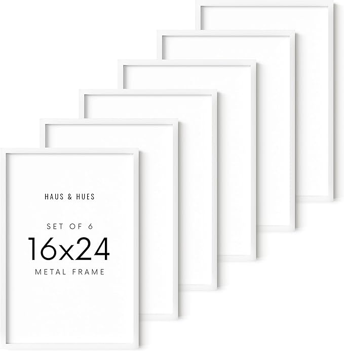 HAUS AND HUES 16x24 White Metal Picture Frames - Features Premium Aluminum, Vertical & Horizontal Hang, Shatterproof Plexiglass - Perfect for Home, Room, Office (16x24 in, White, Set of 6)