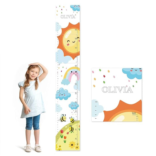 Personalized Name Growth Chart for Wall, Sun Rainbow Height Chart for Kids, No-Drill Growth Chart for Wall, Perfect as Kids Room Decor & Thoughtful Birthday Gift for Boys and Girls