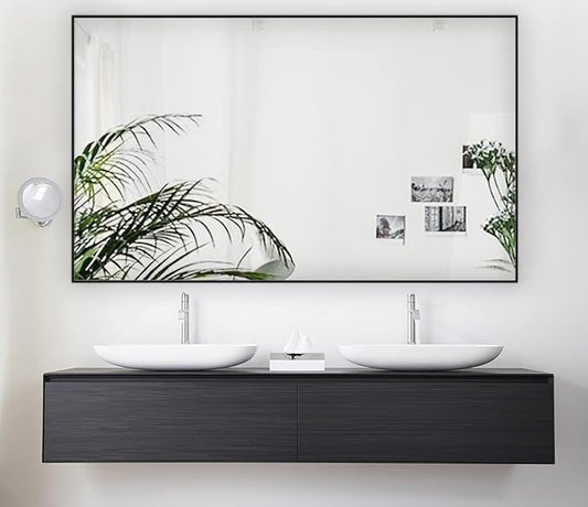 Bathroom Wall Mirror, Decorate Bathroom Mirrors for Wall, Rectangle Modern Bathroom Wall Mounted Mirror Vertical or Horizontal Hanging for Living Room (Black Framed 40’’ x 24’’)