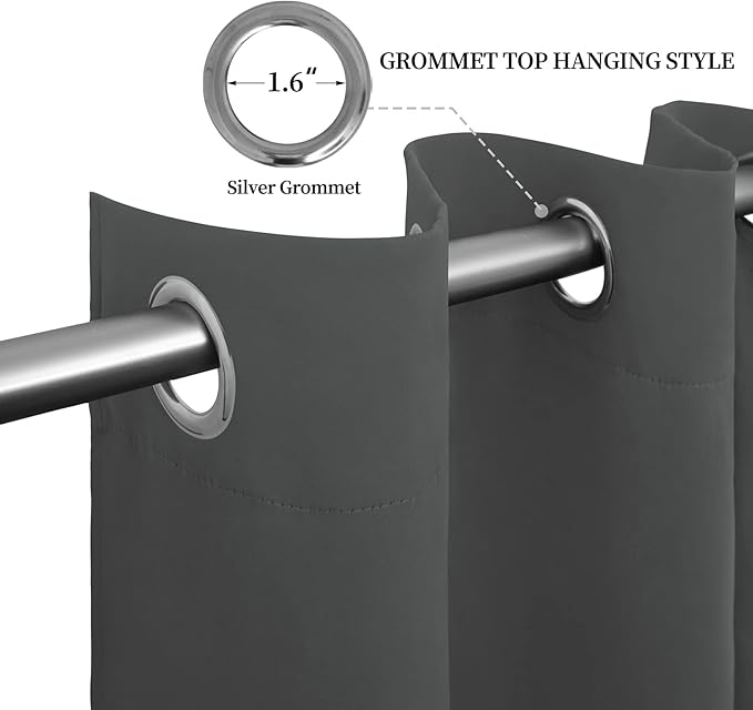 Easy-Going Blackout Curtains for Bedroom, Solid Thermal Insulated Grommet and Noise Reduction Window Drapes, Room Darkening Curtains for Living Room, 2 Panels (52x96 in,Gray)