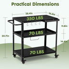 Outdoor Grill Cart Table,Indoor and Outdoor Pizza Oven Table,with 4 Movable Total Lock Casters, Hooks, Side Handle Multifunctional (Black)