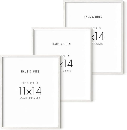 HAUS AND HUES 11x14 White Frames- Set of 3 11x14 Picture Frames White Gallery Wall Frame Set, Wooden Picture Frames for 11x14 Prints, White Picture Frames 11x14 Gallery Wall Frames (White Oak Frame)