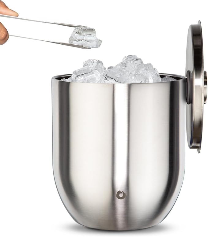 SNOWFOX Premium Vacuum Insulated Stainless Steel Ice Bucket with Lid/Tongs, Non-Rubber Bottom, Home Bar Accessories, Bartending Ice Buckets for Parties, Outdoor Entertaining Supplies, 3L, Steel