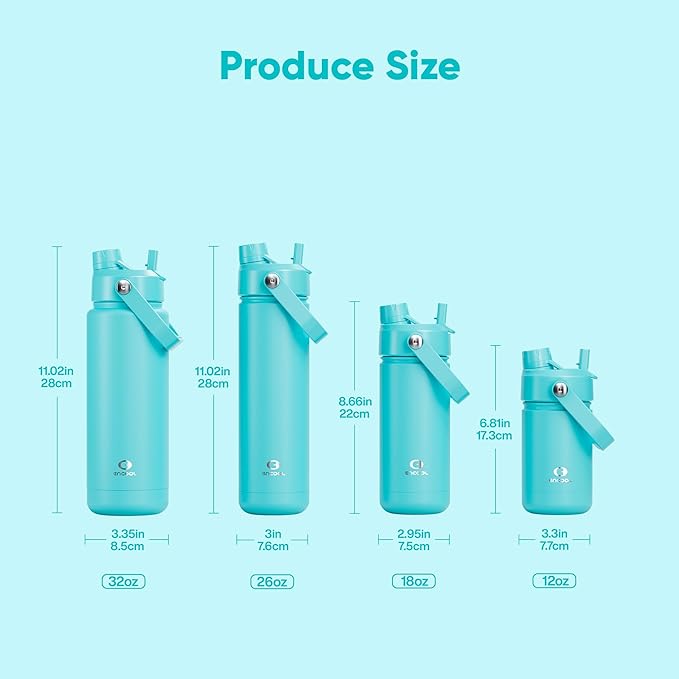 Insulated Water Bottle with Straw Stainless Steel Water Bottle, Leak-Proof, BPA-Free, Double Wall Vacuum Keeps Cold for 24 Hours for Sports, Travel, School (18 oz, Aquamarine Blue)