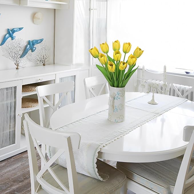 Artificial Tulips Flowers – 20" Long Stem Faux Tulips, 10PCS Real Touch Fake Yellow Tulip for Vase, Farmhouse, Kitchen, Spring & Wedding Home Decor