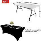 IVAPUPU 2 Pack 6FT Table Cloth for Rectangular Fitted Events Stretch Black Table Covers Washable Spandex Tablecloth Protector for Party, Wedding, Cocktail, Banquet, Festival