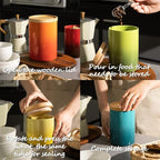 Sweejar Ceramic Food Storage Jar, Stackable Kitchen Canisters, Containers with Airtight Seal Wooden Lid for Serving Coffee Bean, Flour, Tea, Cookies, Spice and More - 58 Fl Oz (Gradient Orange)