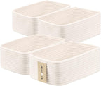 Small Storage Baskets for Organizing | Closet Organizer Bins | Shelf Toy Basket | Woven Rope Baskets | Cube Decorative Box | Shallow Basket | 13x8.5x5.1” | 4 Packs Off White