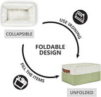 DULLEMELO Storage Baskets for Shelves, Small Fabric Collapsible Rectangular Storage Baskets for Organizing, Closets, Nursery, Home, Office, Empty Gift Baskets (6-Pack, White&Green)