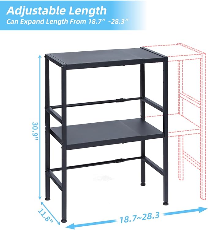 2-Tier Expandable Metal Storage Shelves, 150LBS Heavy Duty Shelving Units and Storage,Adjustable Utility Organization and Storage Shelf Rack For Kitchen Garage Laundry Bathroom Pantry Warehouse