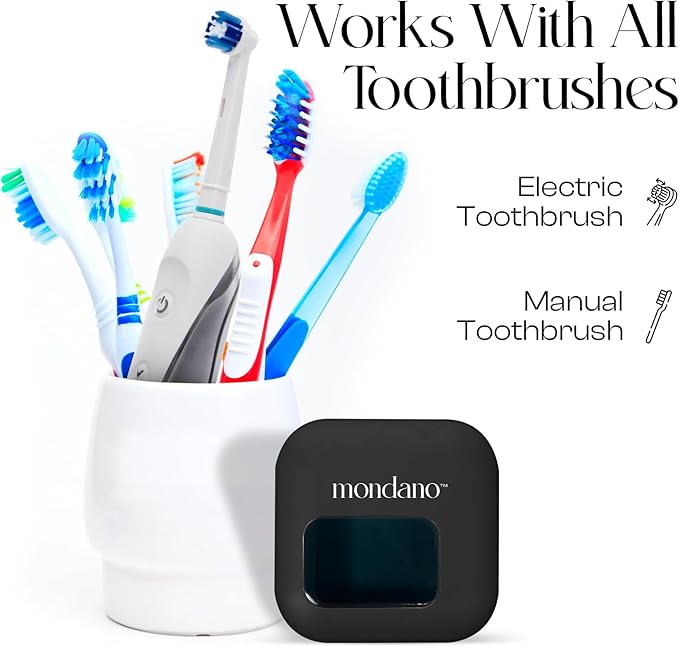 Mondano UV-C Toothbrush Sanitizer and Holder, Toothbrush Case - Manual/Electric Toothbrush Cover for Any Toothbrush Head - Rechargeable Toothbrush Travel Case, Tooth Brush Cover Cap for Home