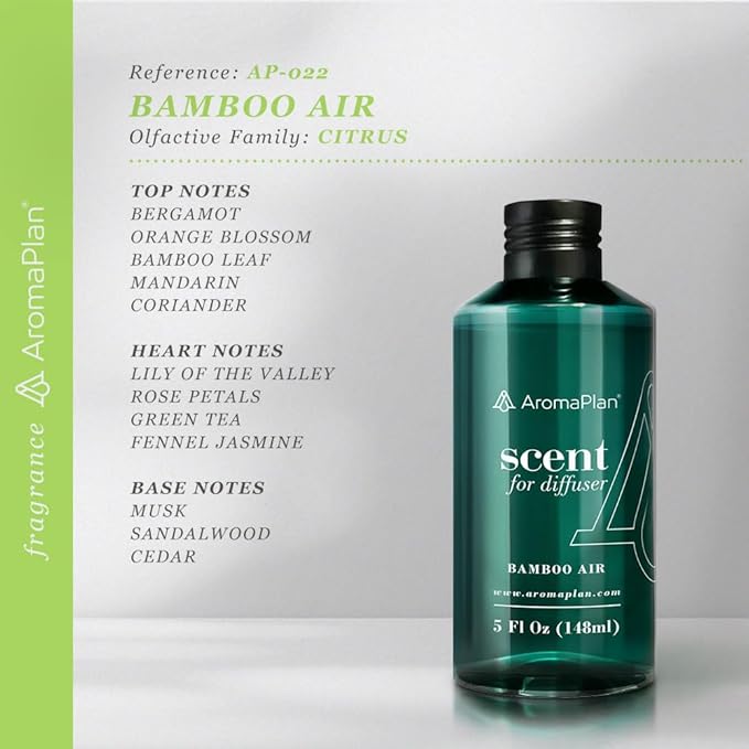 Aromaplan Hotel Scents Bamboo Air 5 Fl Oz (148ml), Home Luxury Aroma & Hotel Fragrance Diffuser Oil- Hotel Diffuser Oil for Aromatherapy- USA Made, Bigger Bottle, Bolder Aroma & Longer Lasting