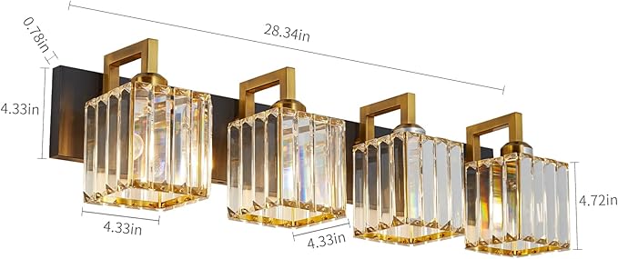 Modern Bathroom Vanity Light 4-Lights Black Gold Crystal Wall Lamp Bathroom Modern Crystal Vanity Lighting