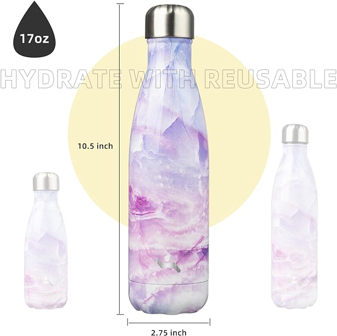 Insulated Water Bottles,17 oz Double Wall Stainless Steel Vacumm Metal Flask for Sports Travel,Marble Dawn