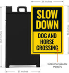 Slow Down Dog and Horse Crossing Sidewalk Sign Kit, 24x36 Inches, with A Frame Stand, Made in USA
