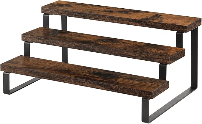 YINMIT Wooden Display Riser Stand, Tiered Perfume and Cologne Organizer Stand, 3 Tier Spice Rack Organizer, Rustic Display Shelf for Candles (3 Tier)