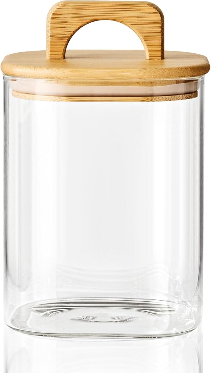Sweejar 1 qt Glass Food Storage Containers with Lids, Coffee Container for Ground Coffee, 32 oz Glass Jars with Bamboo Lids, 1 Pack