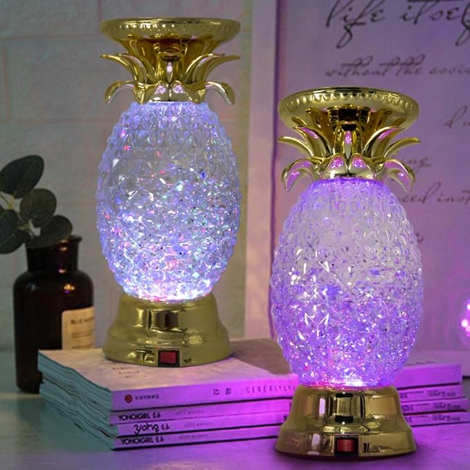 YAKii 9.5" Pineapple LED Color Changing Shine Lava Lamp,Swirling Water Waves Lamp Kid Safe Battery/USB Cable Operated,Table Lamp Candle Holder Table Decoration Gold(Pack of 2)