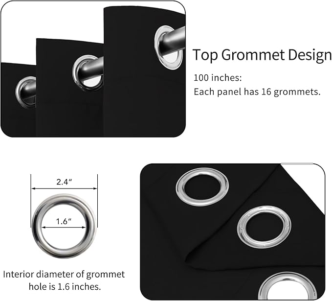 Easy-Going Blackout Door Curtains for Bedroom, Solid Thermal Insulated Grommet and Noise Reduction Window Drapes, Room Darkening Curtains for Living Room, 1 Panel (100x84 in, Black)
