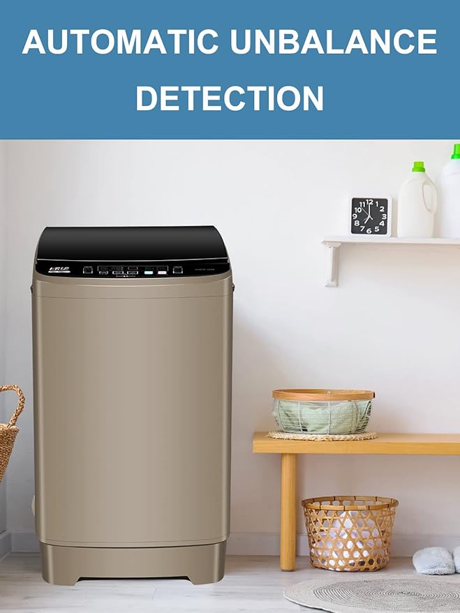 Full-Automatic Washing Machine 17.7 lbs Small Compact Portable 10 Wash Program & 8 Water Level Compact Washer with LED Display Ideal for Apartments, RV, Camping, Gold (KB03-GOLD6)