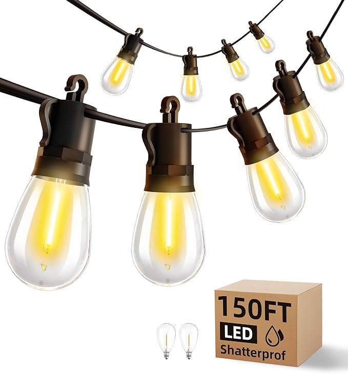 Outdoor String Lights Patio LED Light Outside - 45M 43+2 S14 LED 150ft Porch Lighting IP65 Waterproof