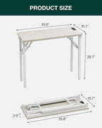 Frylr Small Folding Computer Desk – 35.8 Inch Portable Table for Craft and Study, Lightweight Desk for Small Spaces, Foldable Laptop Table Built-in AC/USB Outlets for Convenience, White Ash