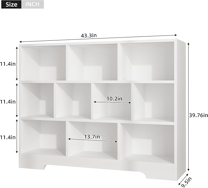 Book Shelf Set of 2, 10 Cubes Storage Organizer, 3-Tier Open Shelf Wooden Bookcase, Freestanding White Bookshelf Cube Shelf for Bedroom, Living Room, Home Office