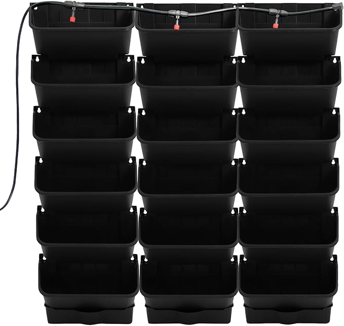 18 Pots Self-Watering Wall-Mounted Planter, 39.4”L x 39.4”H Vertical Wall Planter Self Watering Stackable Planters Vertical Garden Wall Garden Planter Outdoor Indoor for Herbs Flowers Strawberries